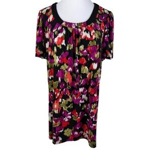 JMS Easy Dressing Women's 2X Plus Abstract Print Scoop Neck Short Sleeve Top